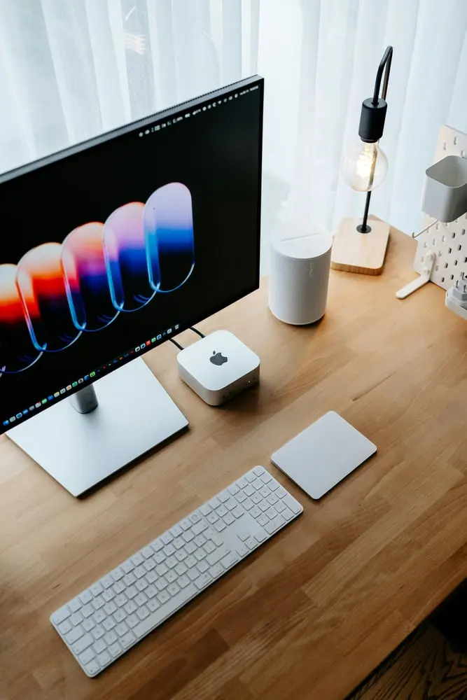 computer setup with monitor keyboard and mouse