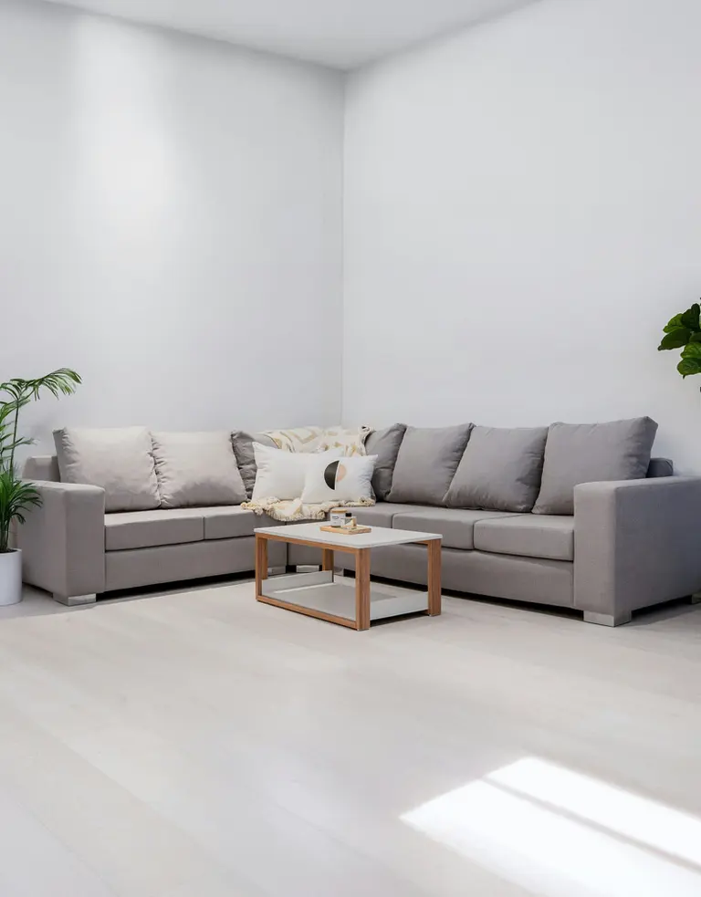 modern sectional sofa with coffee table in living room
